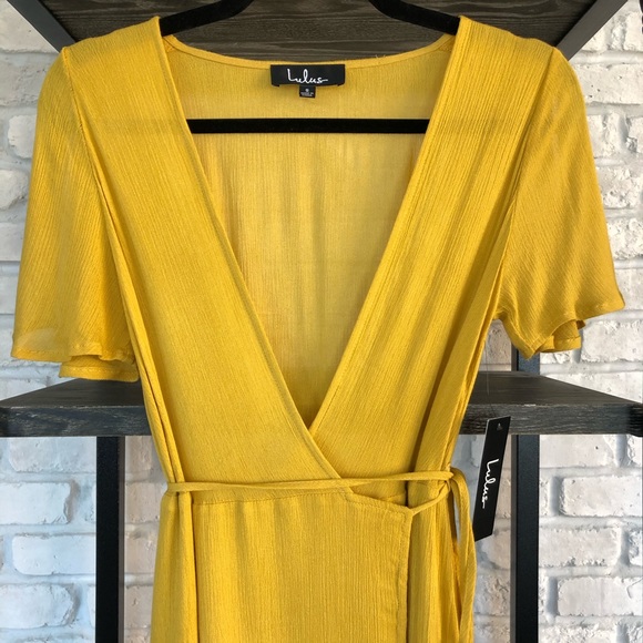 NWT Lulu’s Yellow Wrap Maxi Dress Slit Sleeves - Picture 4 of 6